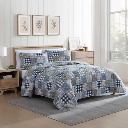 Eddie Bauer - Juego de edredón individual, ropa de cama de algodón reversible con funda a juego, decoración del hogar con reverso a cuadros (acogedor patchwork a cuadros azul/verde, tamaño individual)