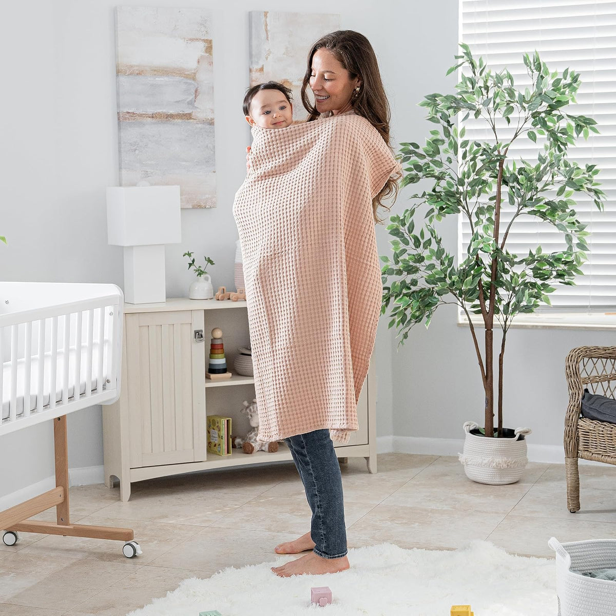 Comfy Cubs Manta para Bebé Tejido Waffle – 102 x 102 cm – Manta de Algodón Suave con Diseño Texturizado – Ligera y Acogedora para Recién Nacidos, Niños y Niñas Rubor