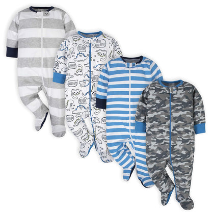 Onesies Brand Paquete de 4 Pijamas Sleep 'N Play para Bebé - 0-3 Meses - Dino azul