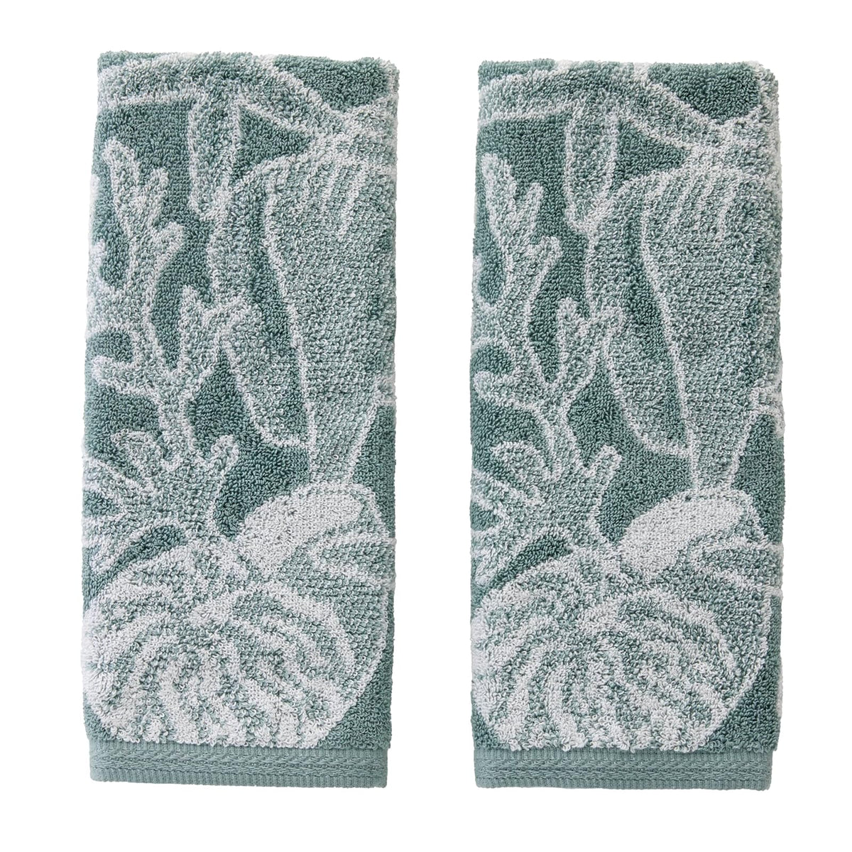 SKL Home South Seas Shell - Juego de Toallas de Mano de 2 Piezas, 100% algodón, 550 g/m², Jacquard Reversible, Suave y Absorbente, Tropical, Costera/Playa/Complejo para baño, Cocina, Bar y Regalo