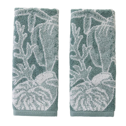 SKL Home South Seas Shell - Juego de Toallas de Mano de 2 Piezas, 100% algodón, 550 g/m², Jacquard Reversible, Suave y Absorbente, Tropical, Costera/Playa/Complejo para baño, Cocina, Bar y Regalo