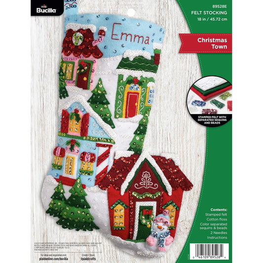 Bucilla Kit de Calcetines de Fieltro Christmas Town 89528E | Ciudad Navideña, 46 cm, perfecto para manualidades y artesanías DIY, 18 pulgadas
