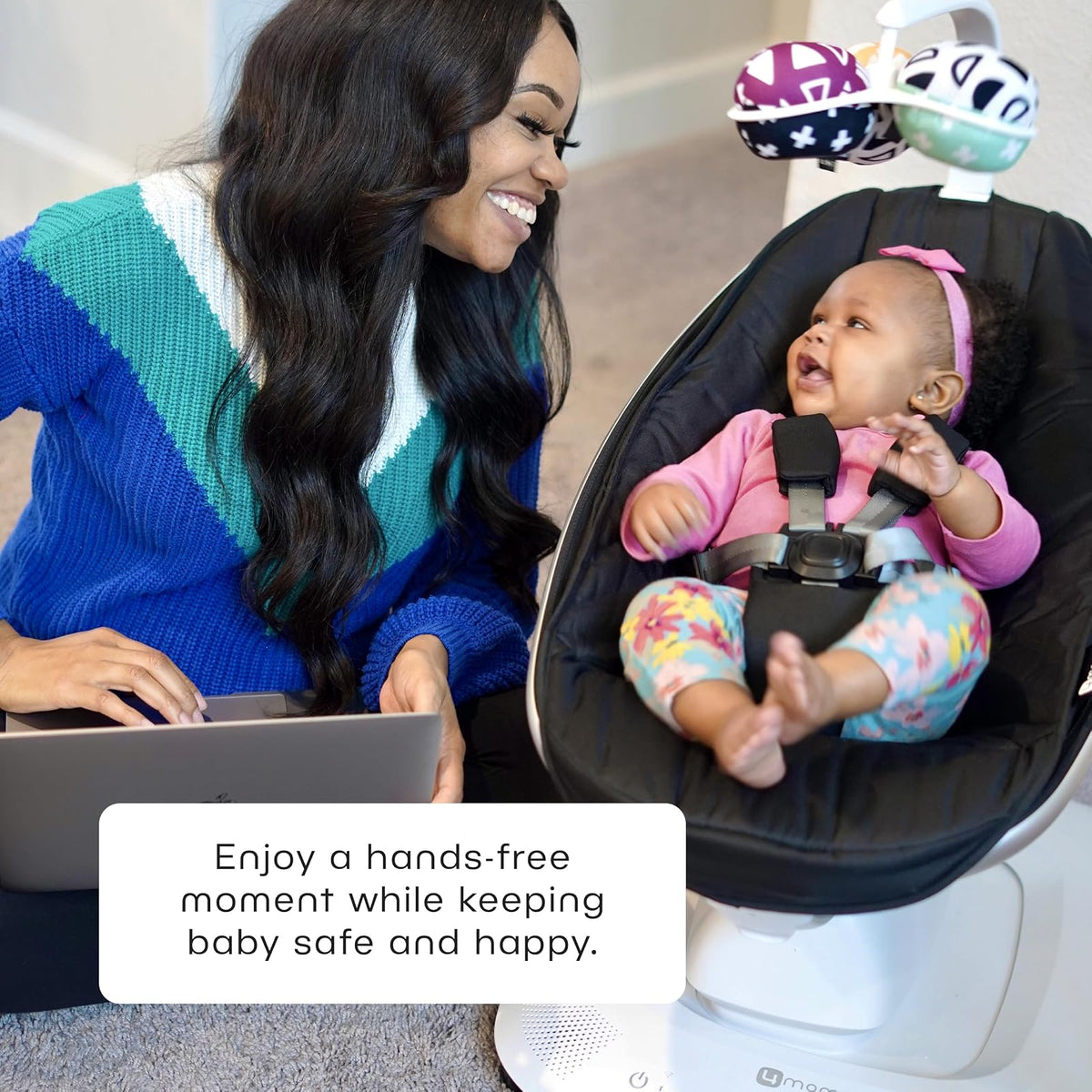 4moms MamaRoo - Columpio para bebé multimovimiento, Bluetooth habilitado con 5 movimientos únicos, color negro