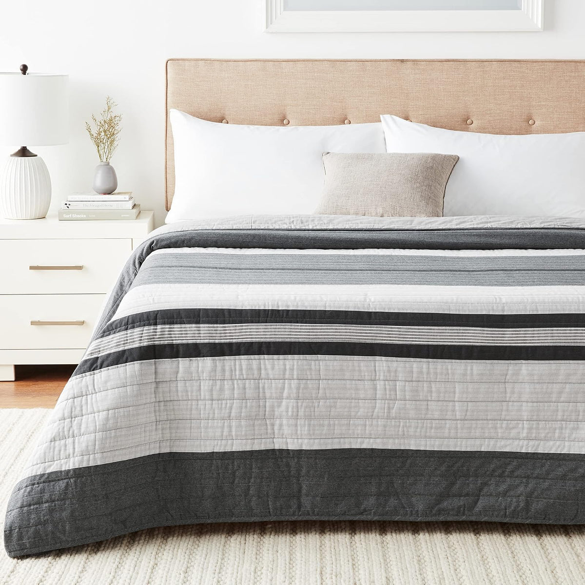 Nautica Colección Vessey | Colcha 100% algodón Reversible y Ligera, prelavada para Mayor Comodidad, fácil Cuidado, Lavable a máquina, King, Gris