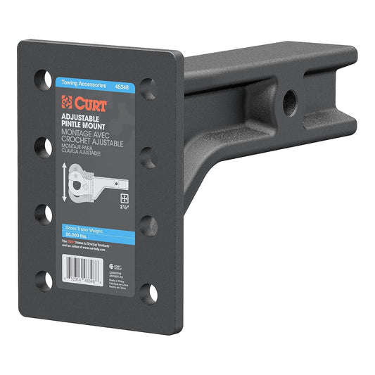 CURT 48348 Soporte de Enganche Ajustable para Garra, se Adapta a receptores de 2-1/2 Pulgadas, 20,000 Libras GTW, 7-1/4 Pulgadas de Altura de la Placa, 10-3/4 Pulgadas de Longitud del vástago