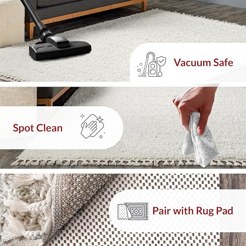 nuLOOM Neva - Alfombra Moderna con borlas, 2 x 3, Color Marfil | Nuloom Neva - Alfombra sólida de 2 x 3 pies, para sala de estar, recámara, comedor, guardería, entrada, color marfil