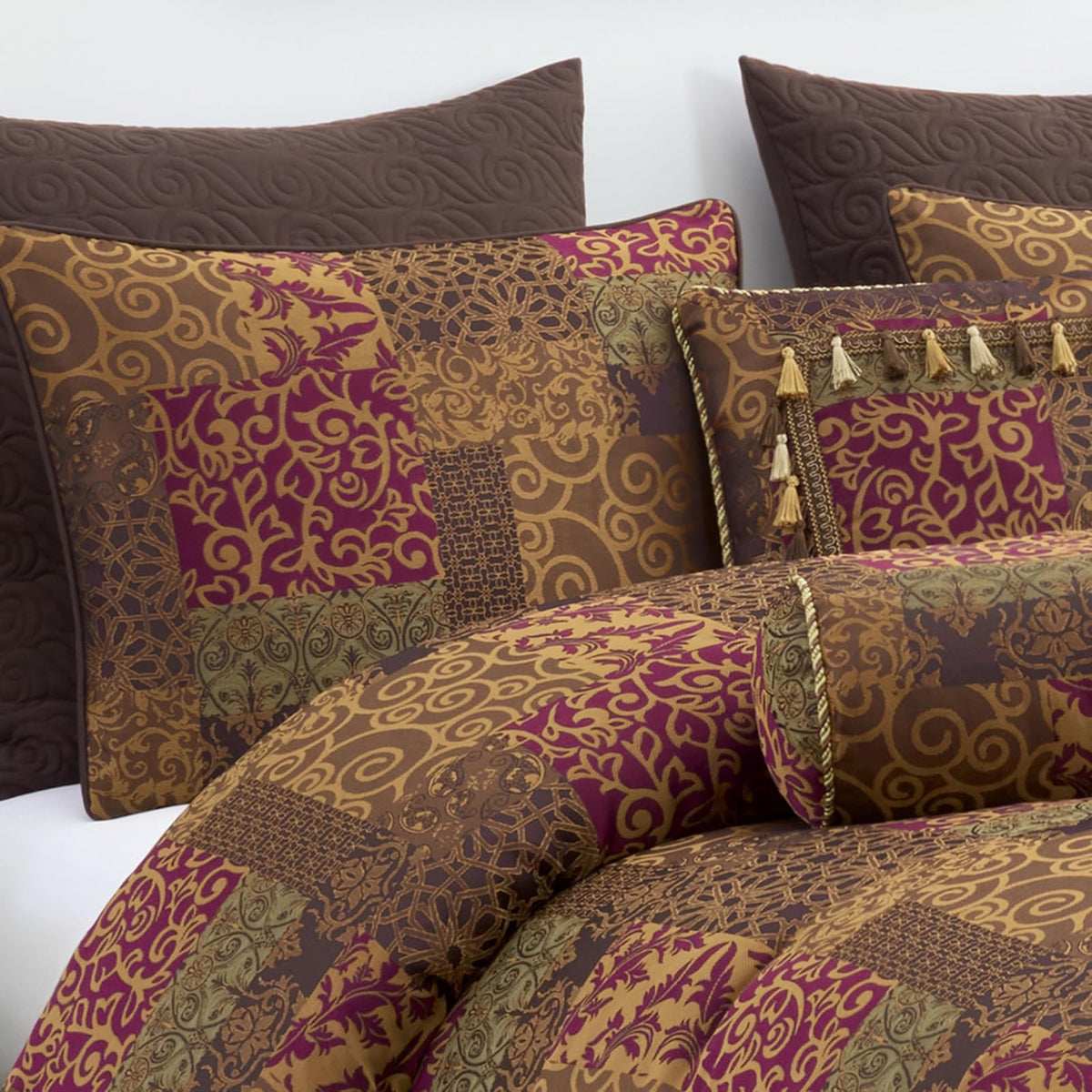 Chezmoi Collection Amelia - Juego de edredón de 9 Piezas con diseño Floral Jacquard Patchwork, Queen, Multicolor