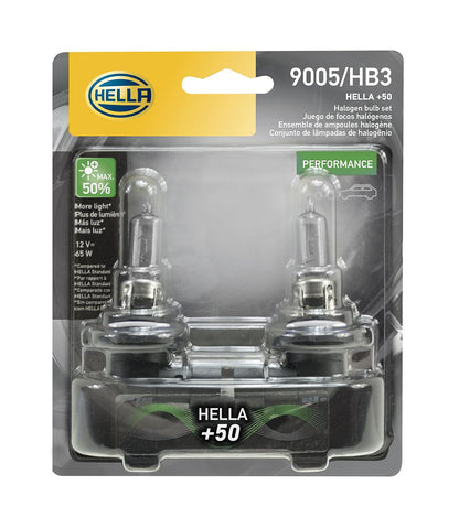HELLA Foco Halógeno 9005 para Automóvil, 12 V - +50% - 65W - Blíster doble