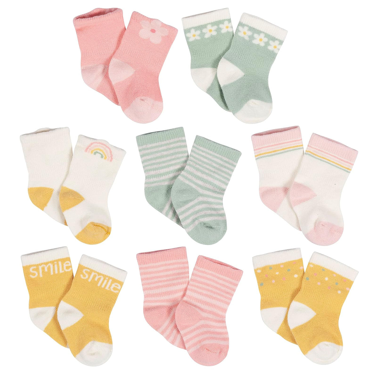 Gerber 8-pair Wiggle-proof Sock Calcetines a prueba de enredos Unisex bebé