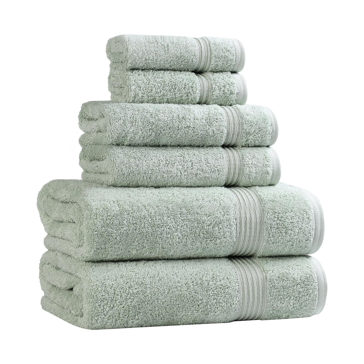 Superior Conjunto de 6 Piezas Toallas (2 toallas baño, 2 mano, para la cara) 100% Algodón Premium Largo Estambre Peinado, Absorbente y Rápido Secado, Sage