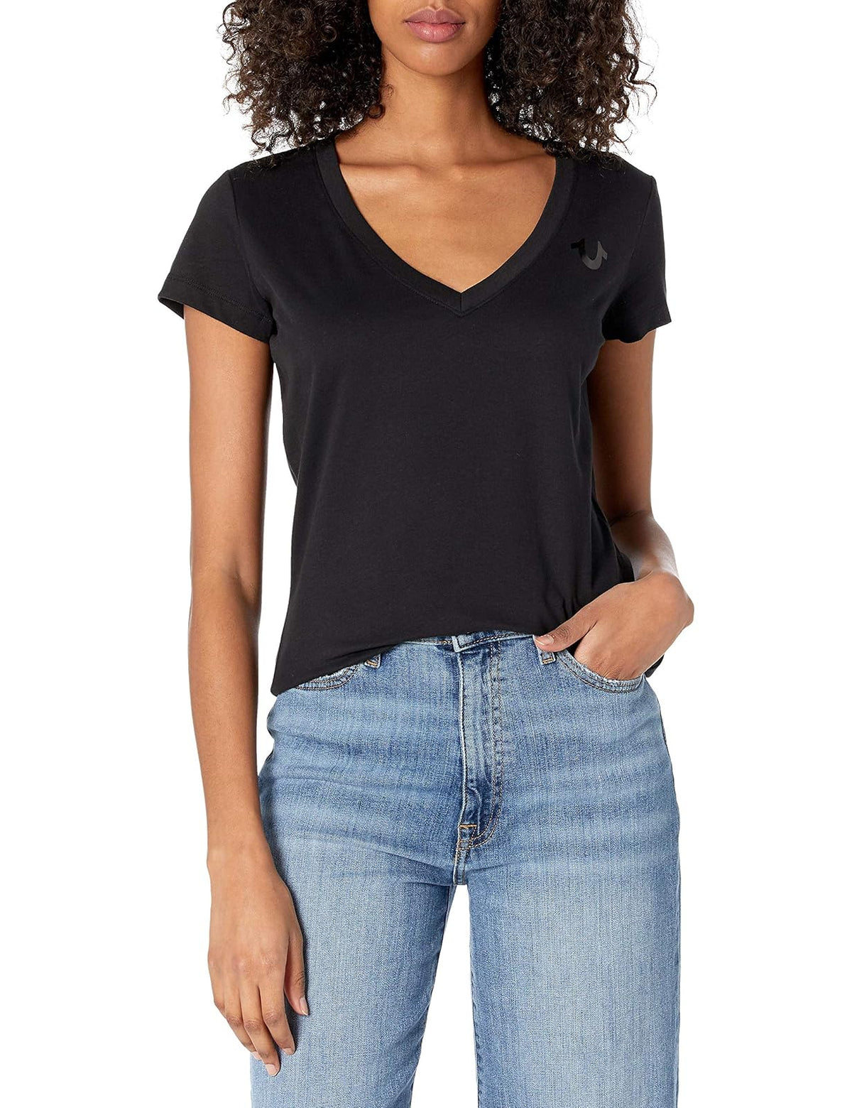 True Religion Camiseta de Manga Corta con Cuello en V Buddha Camiseta para Mujer