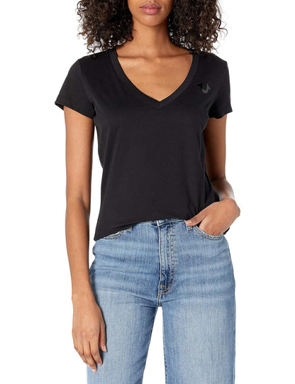 True Religion Camiseta de Manga Corta con Cuello en V Buddha Camiseta para Mujer