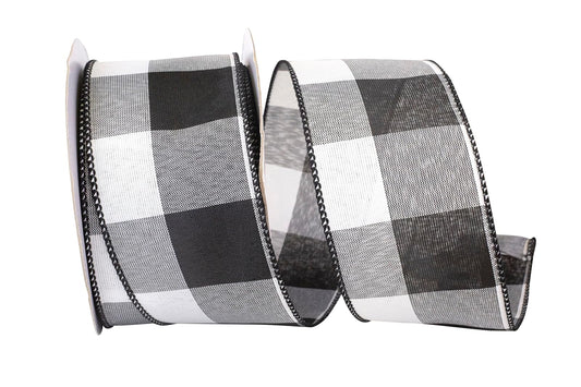 Reliant Ribbon - Cinta de borde con cable para cuadros (2-1/2 pulgadas x 25 yardas), color blanco y negro