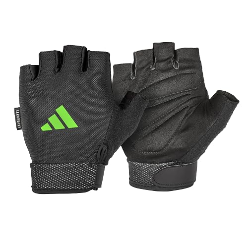 Adidas Guantes Esenciales Ajustables sin Dedos para Hombres y Mujeres, Guantes Acolchados para Levantamiento de Pesas, Correas de muñeca Ajustables para Ajuste Seguro