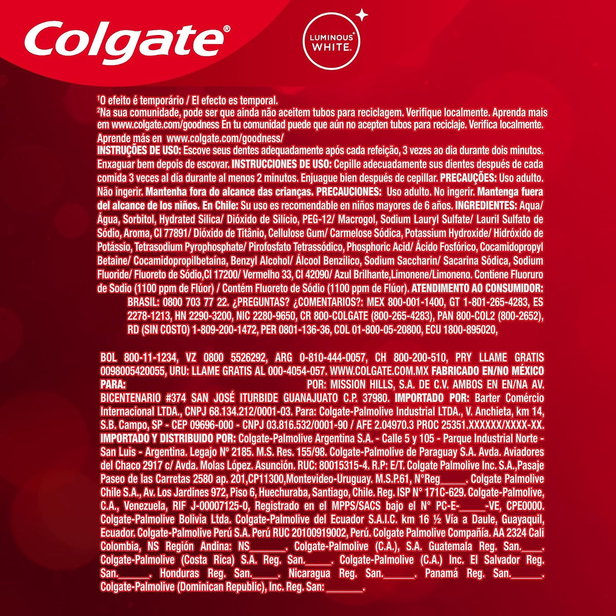 Colgate Pasta Dental Luminous White Color Correct 5 piezas de 100ml | Con Tecnología que involucra Espuma Morada para Neutralizar Tonos Amarillos al Instante