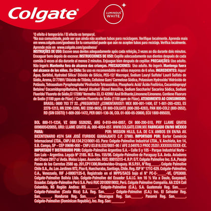 Colgate Pasta Dental Luminous White Color Correct 5 piezas de 100ml | Con Tecnología que involucra Espuma Morada para Neutralizar Tonos Amarillos al Instante