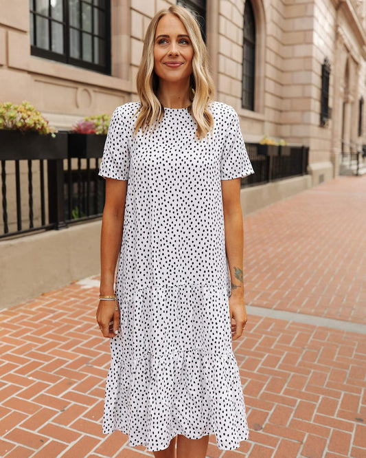 The Drop Vestido Midi Escalonado Para Mujer, Color Blanco/Lunares Negros por @fashion_jackson