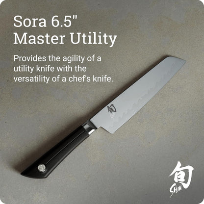 Shun Sora - Cuchillo de cocina japonés hecho a mano, borde de acero VG10 y hoja de acero inoxidable 420J, mango equilibrado, precisión y nitidez para chefs profesionales y caseros