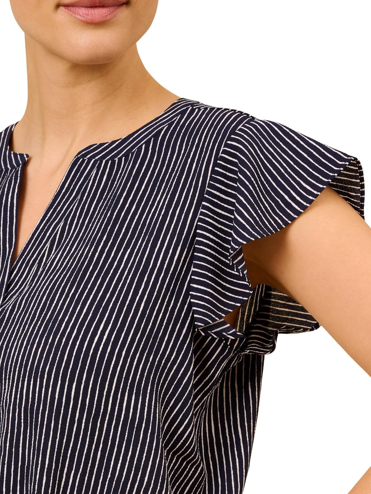 Adrianna Papell - Blusa con Mangas voladas para Mujer, Rayas onduladas Azul Marino, Large