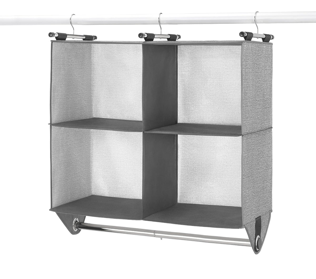 Whitmor Estantería organizadora de clóset de tela de 4 secciones con barra de ropa cromada integrada - Gris - 4-Shelf