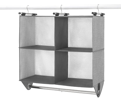Whitmor Estantería organizadora de clóset de tela de 4 secciones con barra de ropa cromada integrada - Gris - 4-Shelf