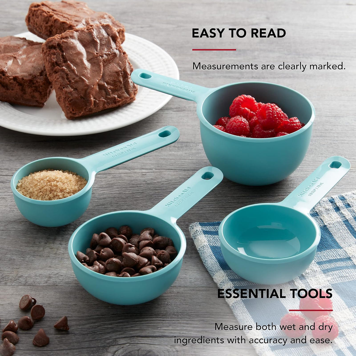 KitchenAid - Juego de 4 tazas medidoras, Aqua Sky