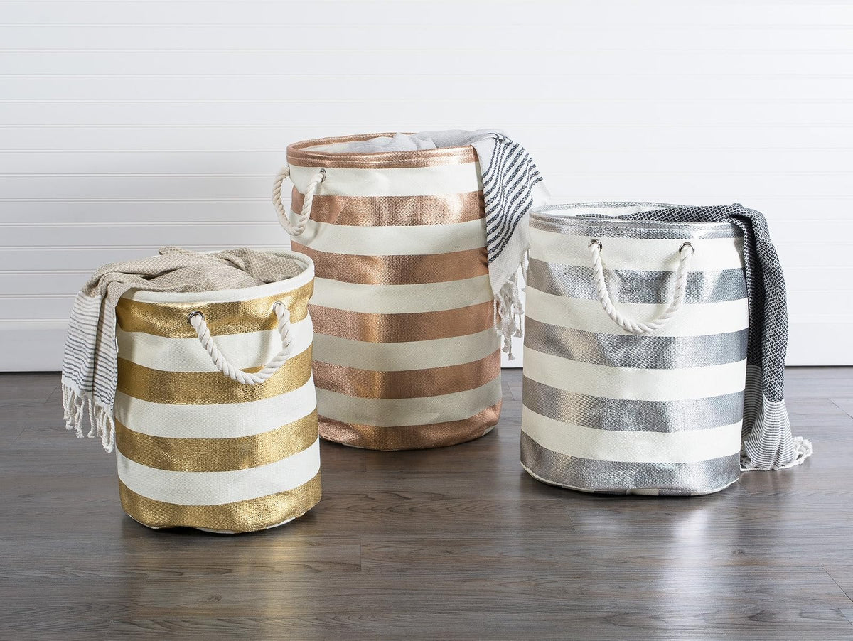 DII Cesta de Almacenamiento o contenedor, pequeño y Redondo, Tweed Gris, Stripe Silver, 1