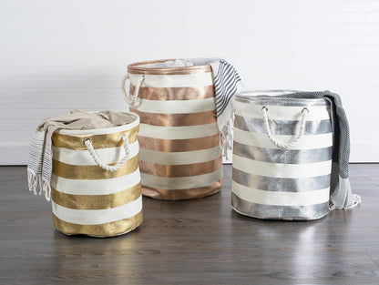 DII Cesta de Almacenamiento o contenedor, pequeño y Redondo, Tweed Gris, Stripe Silver, 1