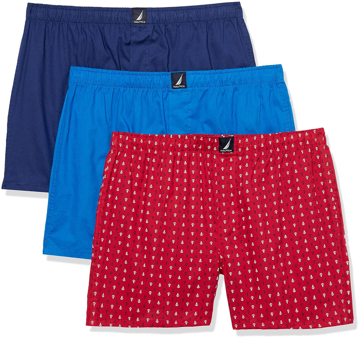 Nautica Calzoncillos Bóxer de Algodón para Hombre, Paquete de 3 - Blue Depths - Pro Blue - Anchor Print Cerise - CH