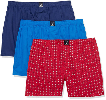 Nautica Calzoncillos Bóxer de Algodón para Hombre, Paquete de 3 - Blue Depths - Pro Blue - Anchor Print Cerise - CH