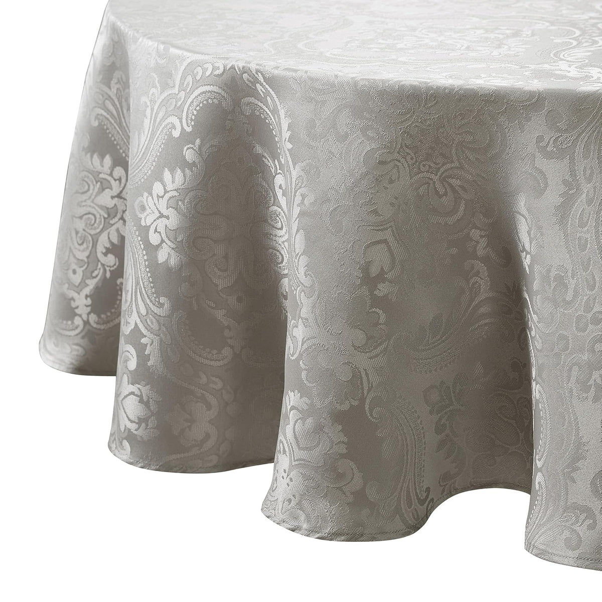 Elrene Home Fashions Caiden Elegance - Mantel de Damasco Resistente al Agua y Manchas - Plata - 213.4 x 152.4 cm (Ovalado)