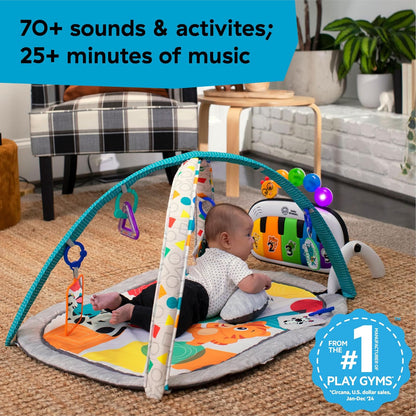 Baby Einstein Kickin’ Tunes - Gimnasio de Actividades 4 en 1 para bebé, con música y Luces, Dos Barras de Juguetes, Piano de Juguete para Aprender español, inglés, francés y alemán (Azul)