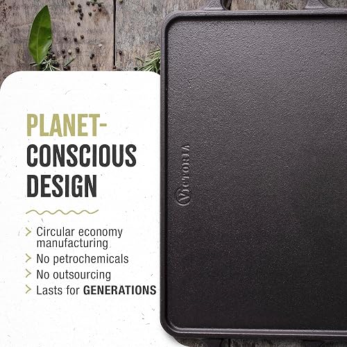 Victoria - Plancha rectangular reversible de hierro fundido para dos quemadores, sazonada con aceite de linaza con certificación 100% kosher sin OMG, 33 x 21 cm, color negro