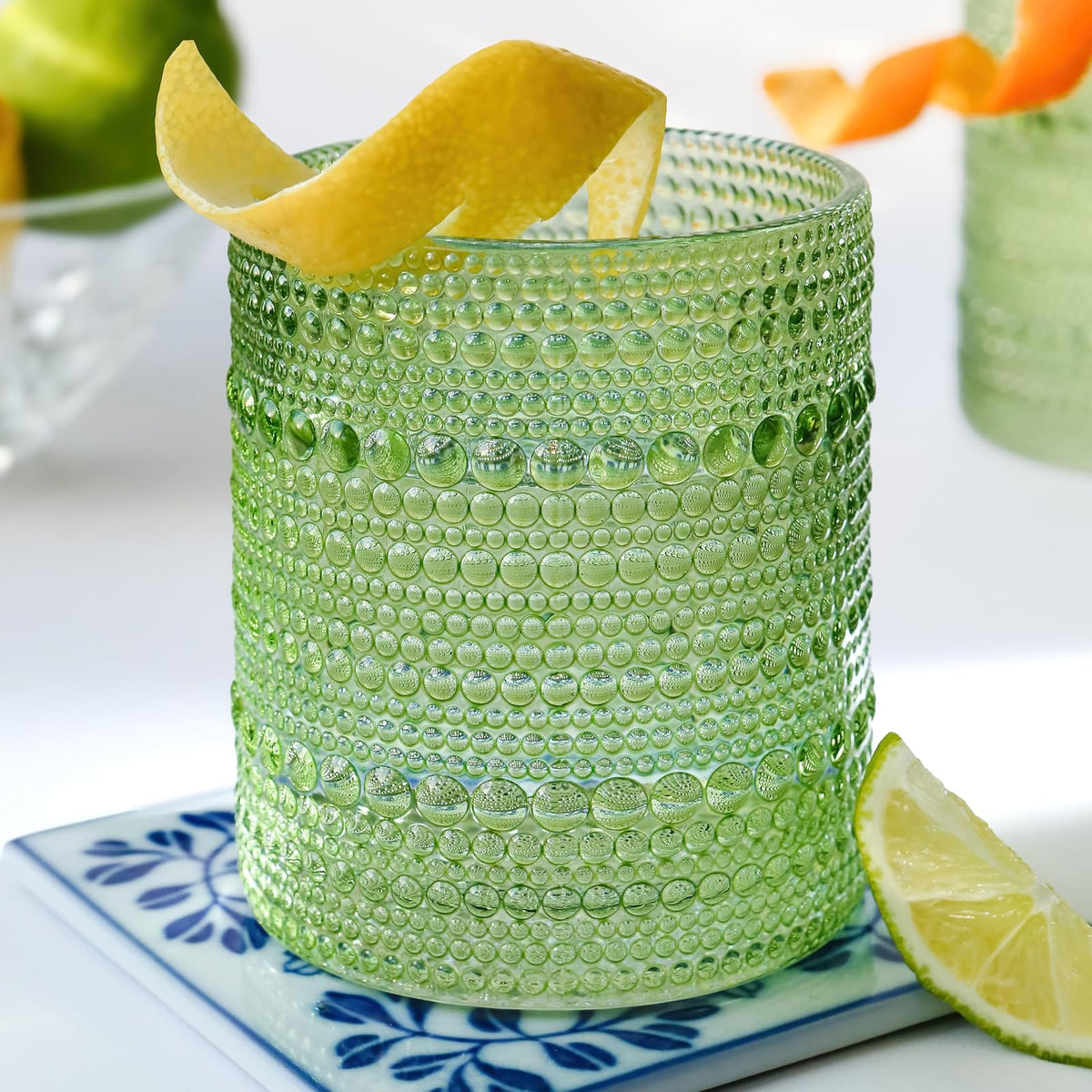 Kate Aspen Juego de Vasos con Abalorio Hobnail, 10 oz - Beaded 10 oz. - Verde salvia