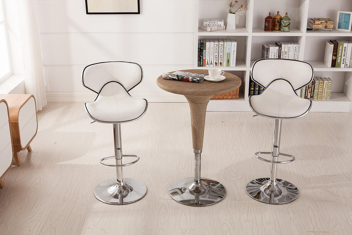 Roundhill Furniture Masaccio - Taburete Giratorio Ajustable de Piel sintético Acolchado con Base cromada, Juego de 2, Color Blanco