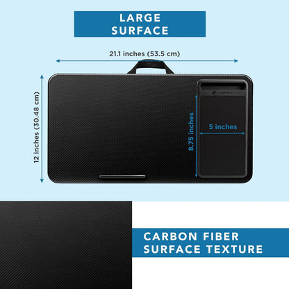 LapGear Escritorio de regazo para oficina en casa con repisa de dispositivo, alfombrilla de mouse y soporte para teléfono, carbón negro, se adapta a portátiles de hasta 15.6 pulgadas, estilo n.º 91588