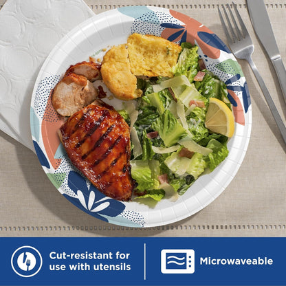 Dixie Paper Plates, 10 1/16 inch, Dinner Size Printed Disposable Plate, 86 count (1 pack of 86 Plates), Packaging and Design May Vary