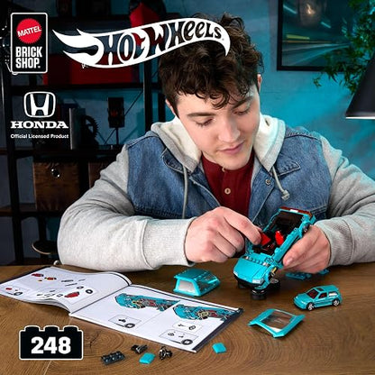 Mattel Brick Shop Hot Wheels Juguete de Construcción Speed Honda 2 con Piezas Metálicas y Auto Diecast, para Niños de 10 Años en Adelante