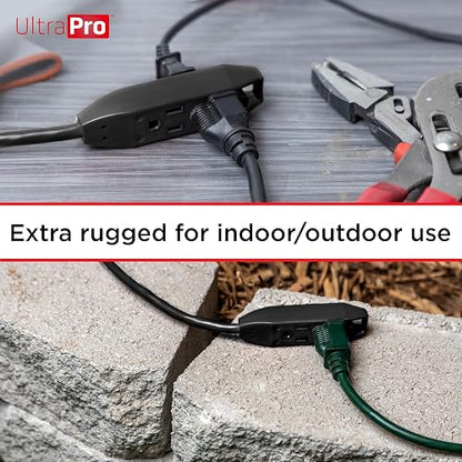 UltraPro, Cable de Extensión de 3 Salidas de 4.5 m (15 pies), Doble Aislamiento, Uso Interior y Exterior, para Uso en Casa, Garaje o Taller, Calibre 16, Certificación UL, Negro, 2 Unidades, 50791