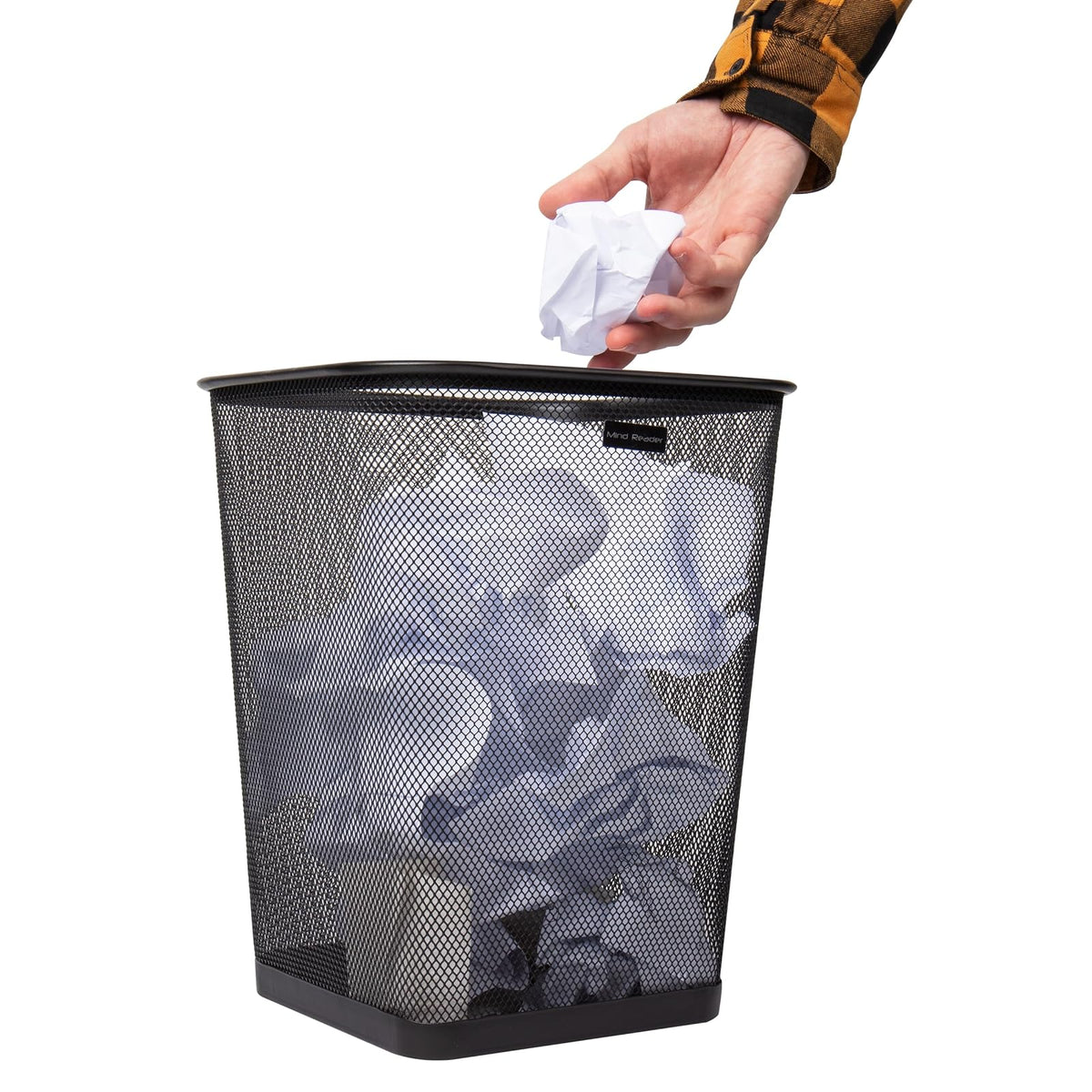 Mind Reader Mesh Trash Can, Waste Paper Basket, Square, Office, Metal Mesh, 9.75" L x 9.75" W x 12.25" H, Set of 2, Black