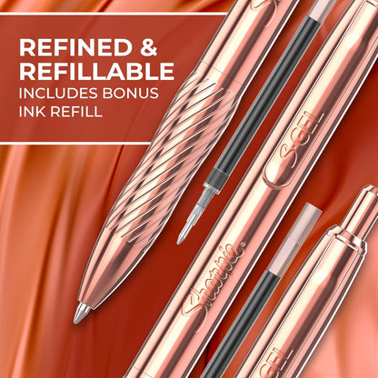 Sharpie S-Gel - Bolígrafo de gel, cuerpo de metal de cobre, punta media (0.7 mm), tinta negra, incluye 1 bolígrafo y 1 recambio de tinta adicional