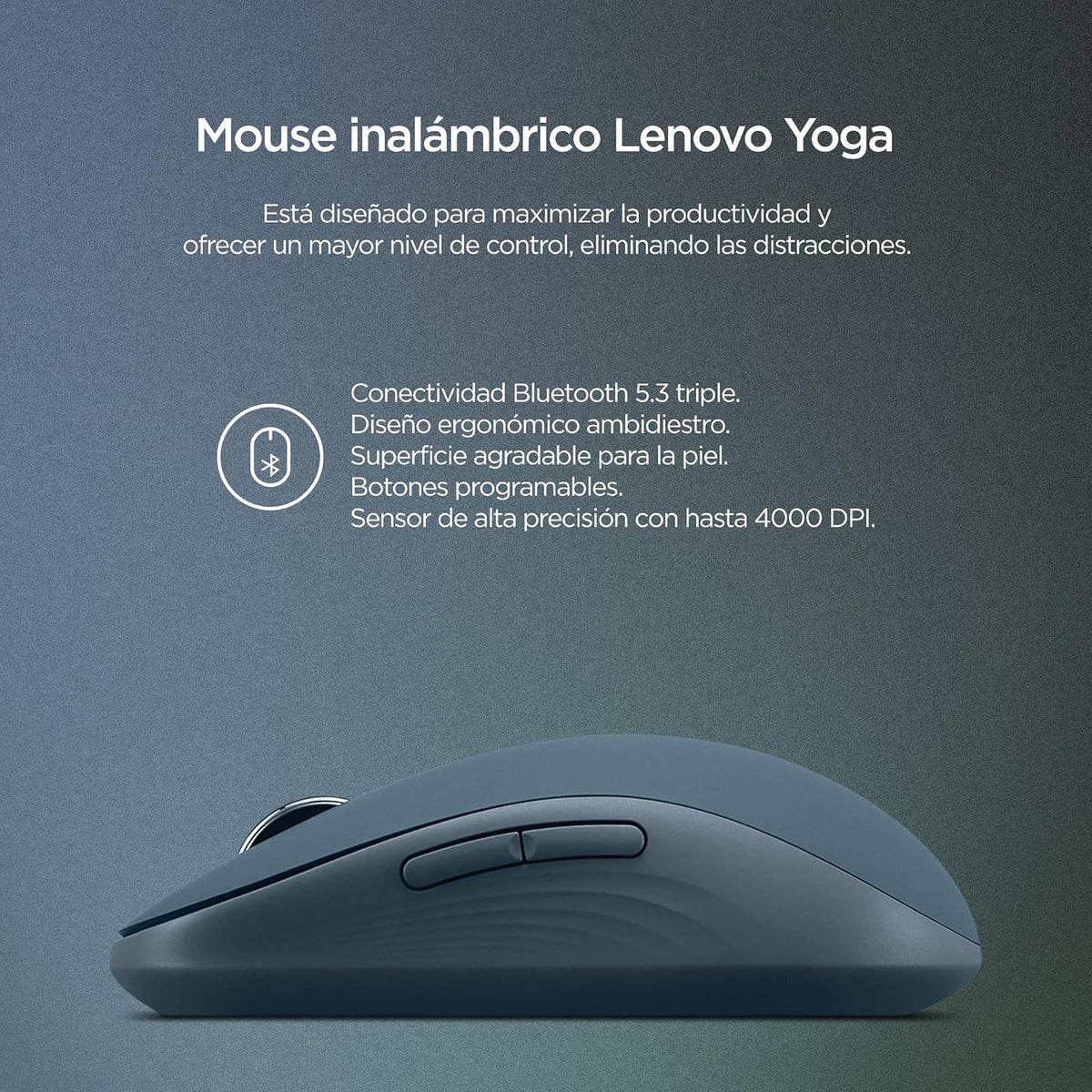 Lenovo Ratón silencioso Bluetooth Yoga (Color Verde Azulado, sin batería)