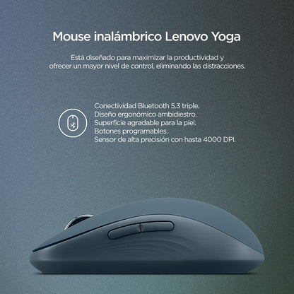 Lenovo Ratón silencioso Bluetooth Yoga (Color Verde Azulado, sin batería)
