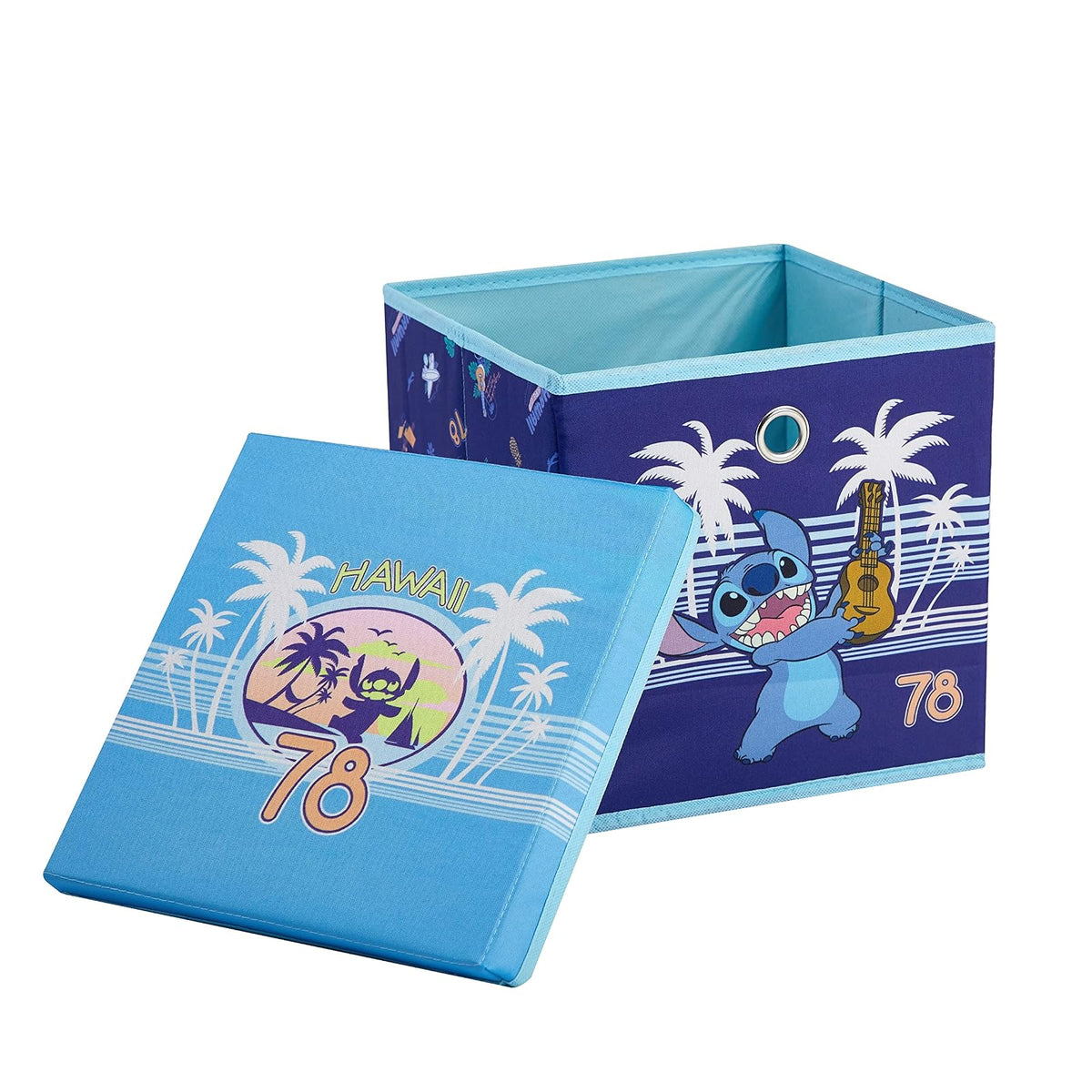 Idea Nuova cubeta de almacenamiento plegable Lilo & Stitch con tapa extraíble, 10 x 10 x 10 pulgadas, organizador de tela para juguetes, ropa y accesorios, recámara o sala de juegos