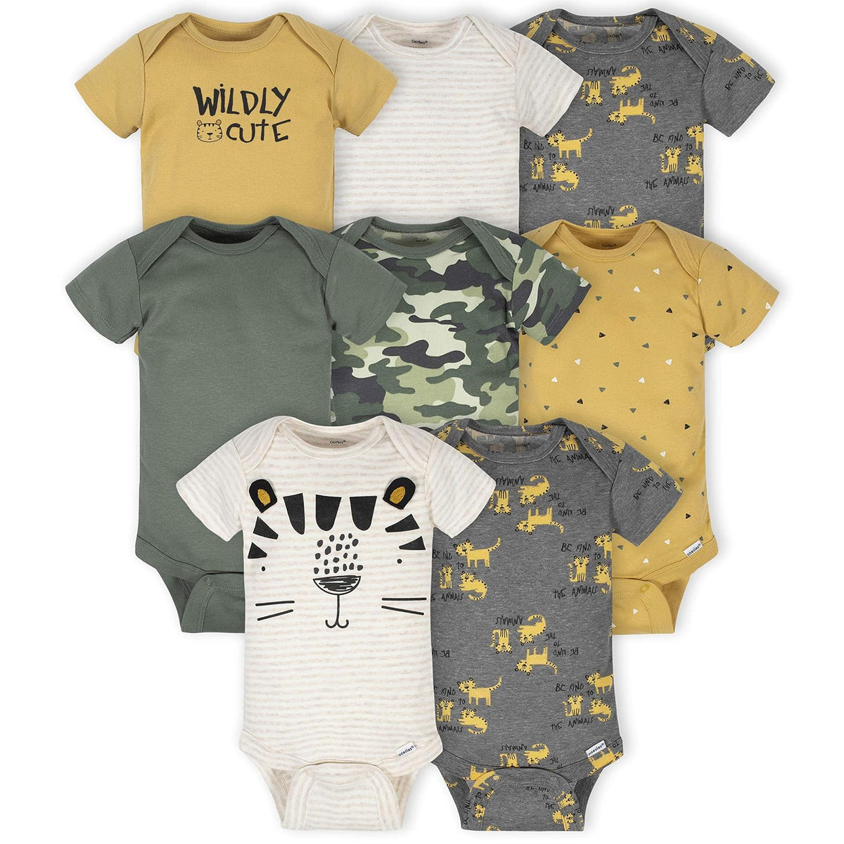 Gerber Body de Manga Corta para Bebé, Paquete de 8 - 12 Meses - Verde tigre