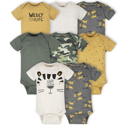 Gerber Body de Manga Corta para Bebé, Paquete de 8 - 12 Meses - Verde tigre