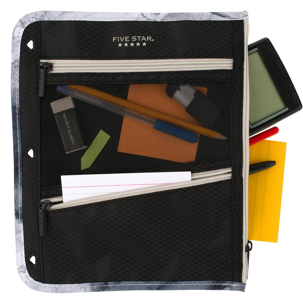 Five Star - Estuche para lápices, estuche para bolígrafos, bolsa con cierre de 3 bolsillos, se adapta a carpetas de 3 anillas, organizador de almacenamiento para suministros de aula, auriculares