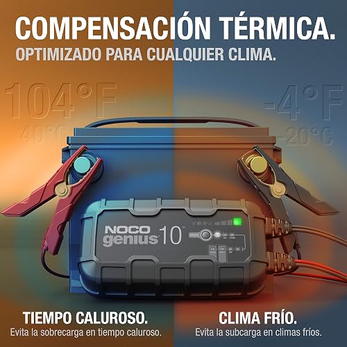 NOCO GENIUS10: Cargador de batería Inteligente 6V/12V 10A – Mantenedor automático, Cargador Lento y desulfatador con protección contra sobrecarga y compensación térmica – para baterías Plomo y Litio