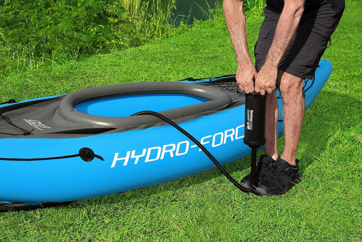 Hydro-Force 9'2" x 34" Ventura Elite X1 Inflatable Kayak Set | Fits 1 Adult | Includes Boat, Aluminum Paddle, Hand Pump, Fins, Seat, Gear Bag, Carry Bag, Repair Patch Kit