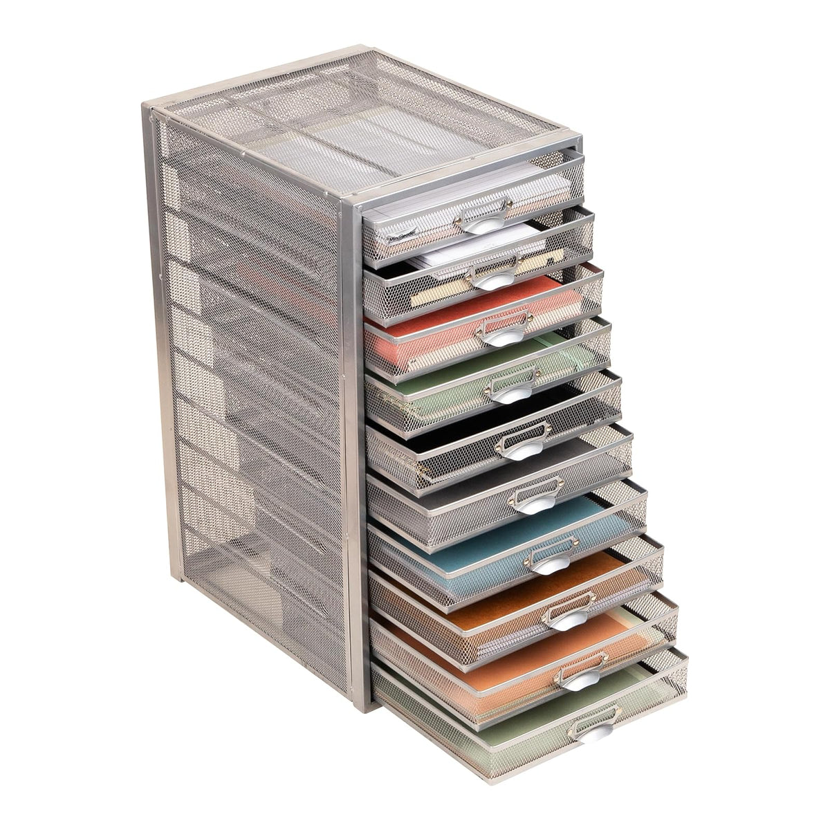 Mind Reader File Storage Drawers, Desk Organizer, Multi-Purpose, Crafts, Office, Metal Mesh, 10.75" L x 14" W x 21.25" H, Silver